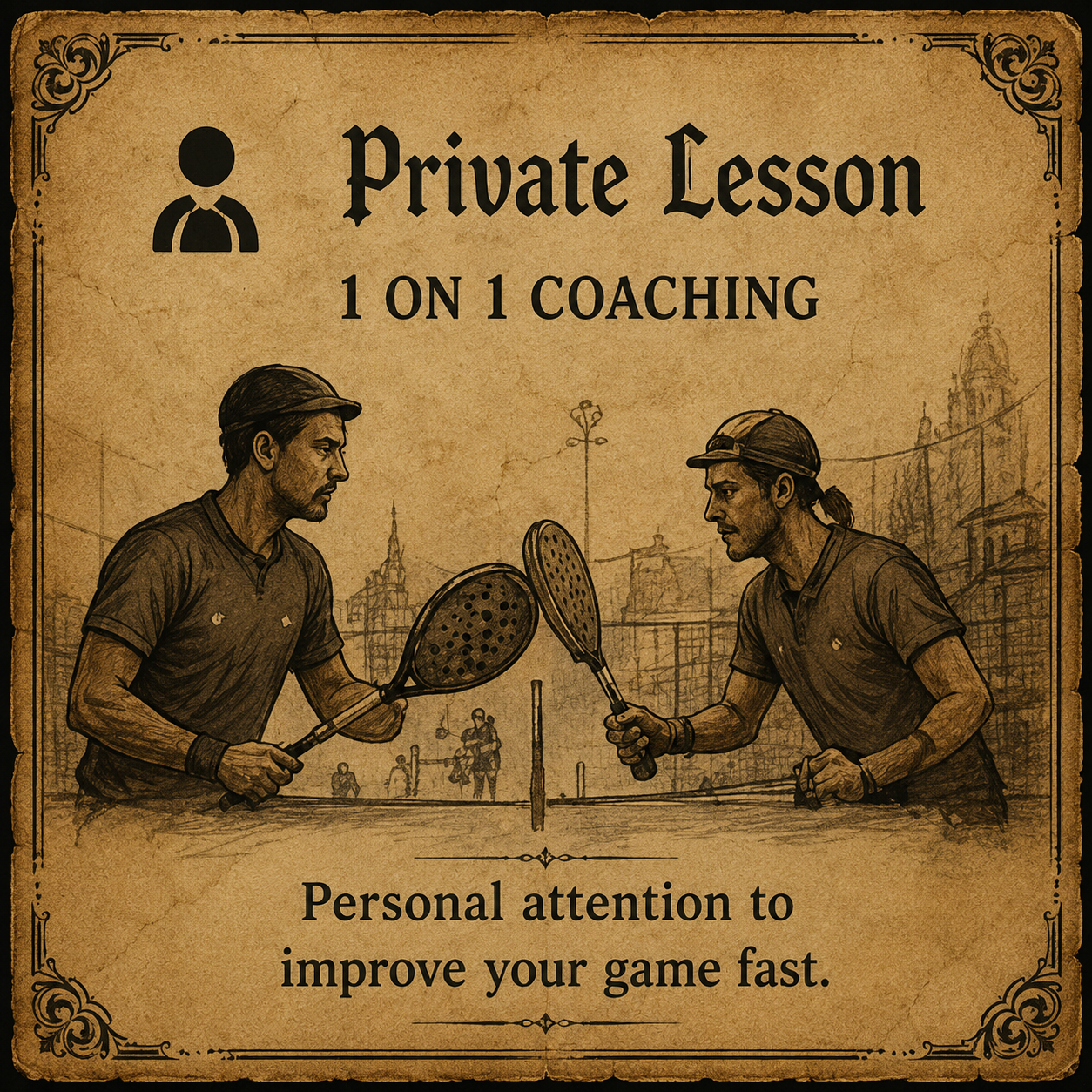 Sketch of a one-on-one padel lesson